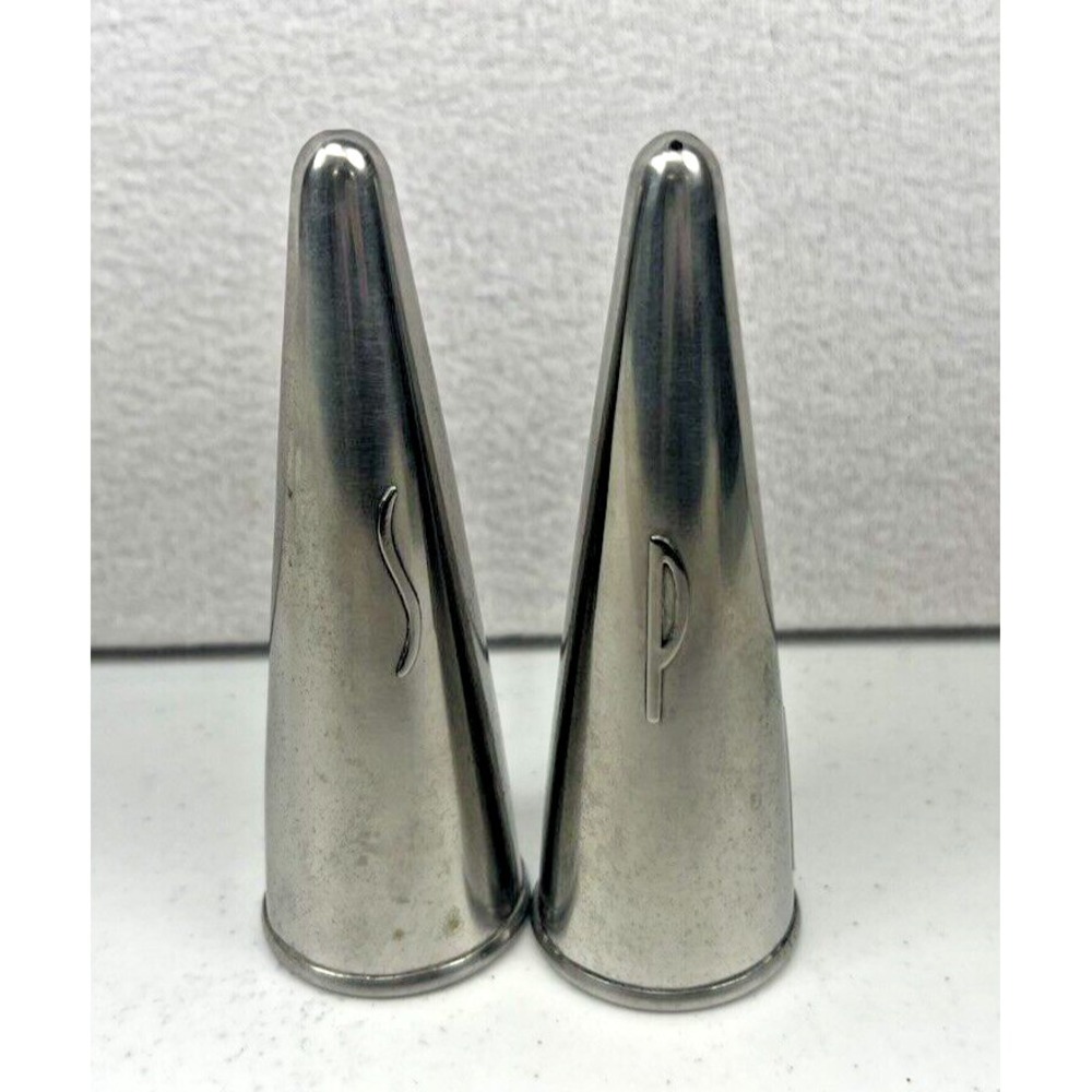 MID CENTURY MODERN Atomic Age Denmark Stainless Steel Salt & Pepper Shakers